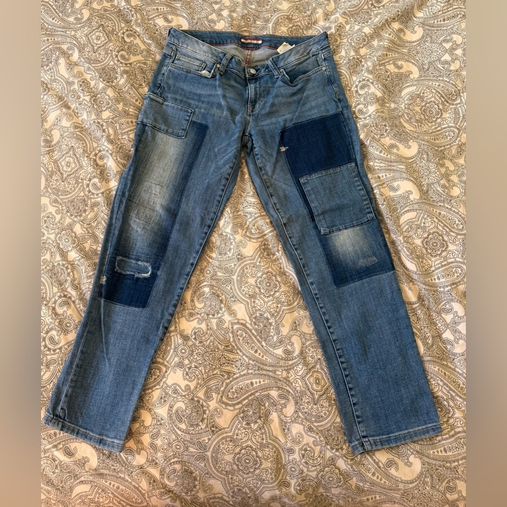Women Blue Jeans with Patchwork
